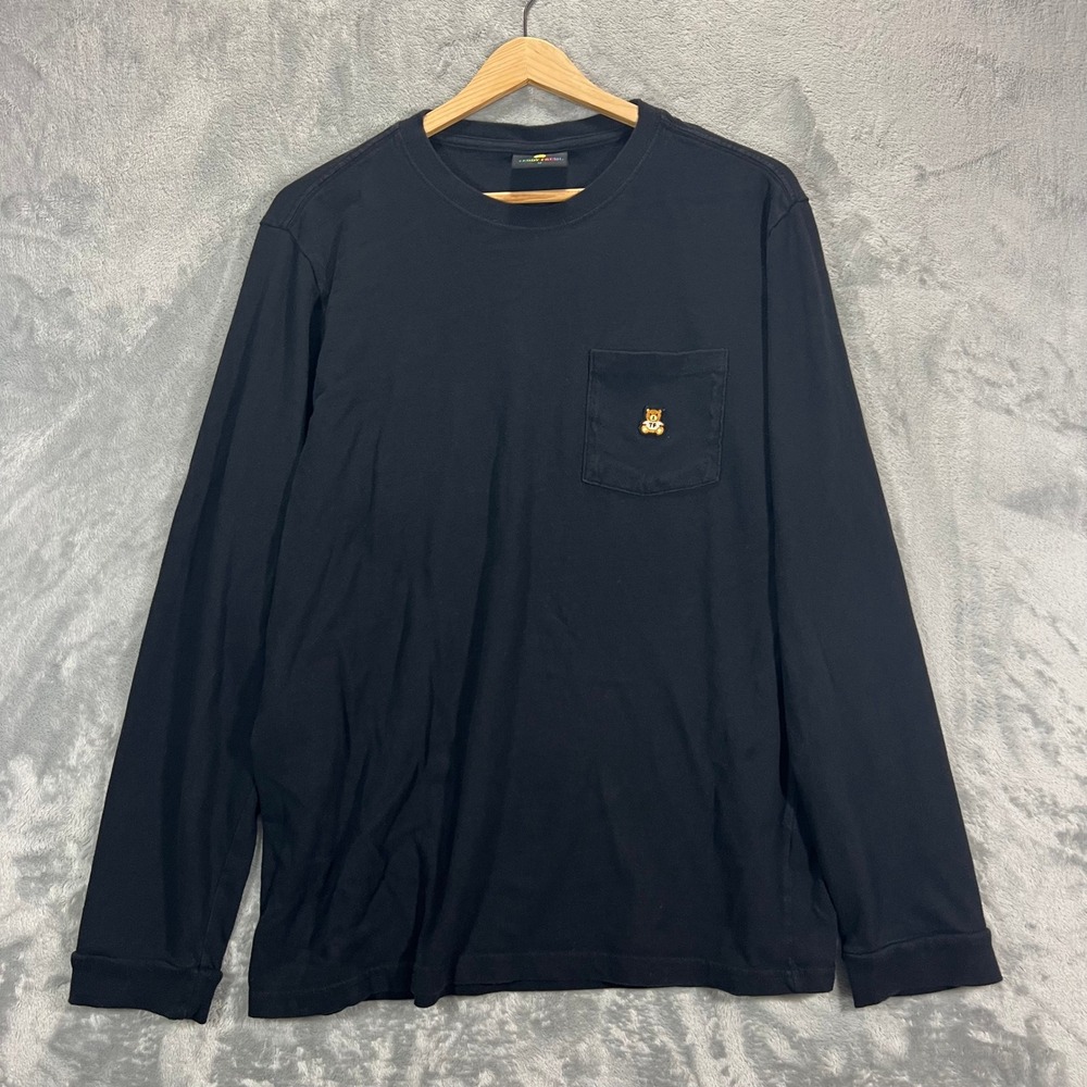 Teddy Fresh Long Sleeve Pocket T Shirt Adult Medium Black Embroidered Bear Logo